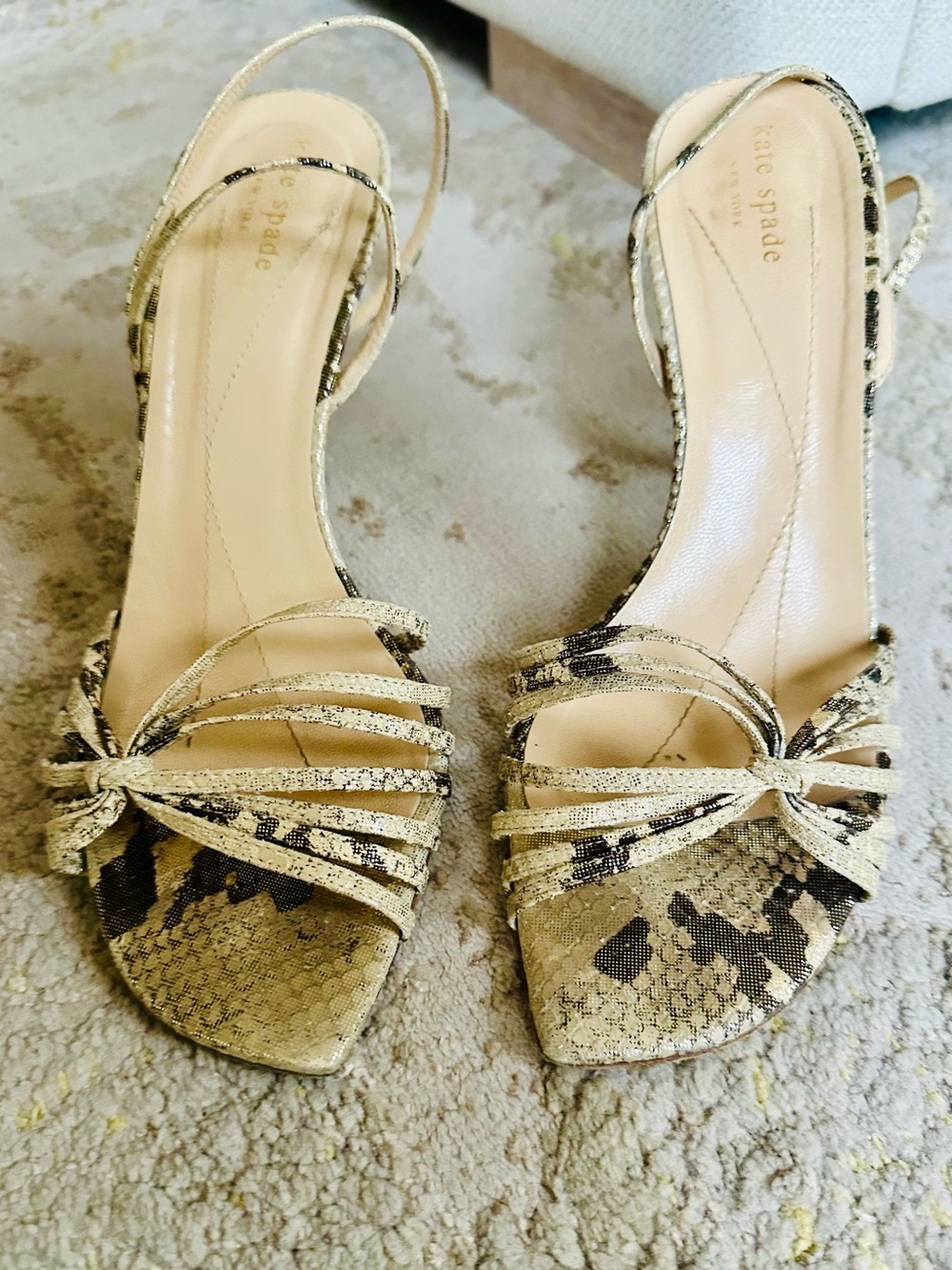 Kate Spade ♠️ New York Snakeskin Metallic Ankle Strap Heels